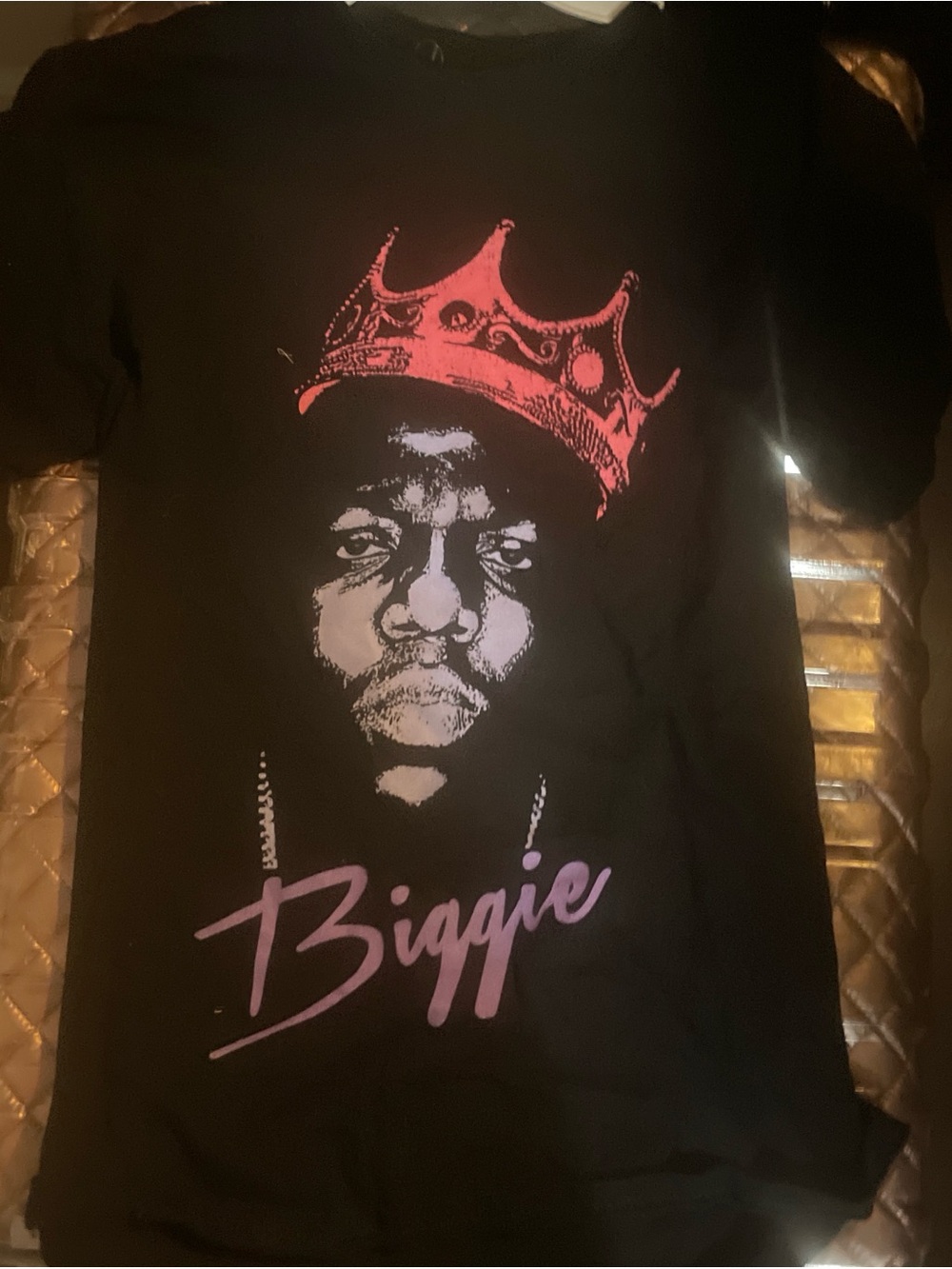 Black Biggie Graphic Tee with Pink Crown